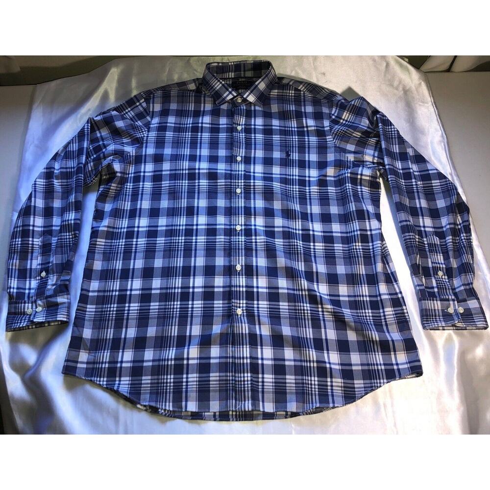 Polo Ralph Lauren Perfomance Plaid Shirt Blue White Mens Size XXL
